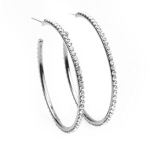 By Popular Vote Black Hoop Earrings Rhinestone Paparazzi Dazzling Fashion Jewels